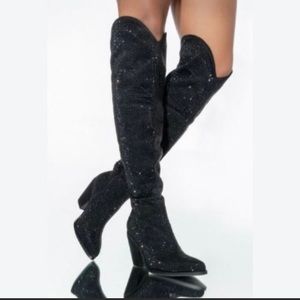 Rhinestone concert Cowboyboots AZALEA WANG Nash Knee High Cowboy Boots Black NWT